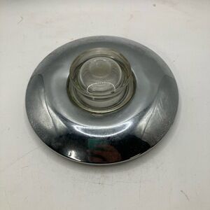 ACME Lid 6 Inches Diameter Clear‎ Glass Round Metallic Base Lipped Edge Modern I